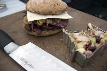 Goose Pastrami Sandwich with Smoked Whitefish/Wild Rice Salad at Camp Chef Cook-off