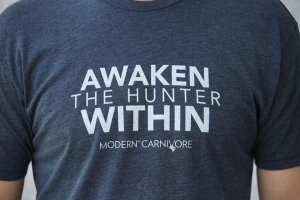 Awaken The Hunter Within T-shirt Men's Blue logo closeup